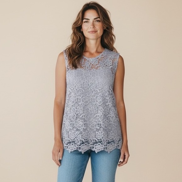 Nanette Lepore Tops - Nanette‎ Lepore Lavender Lace Overlay Sleeveless Zipper Back Top Women's XL